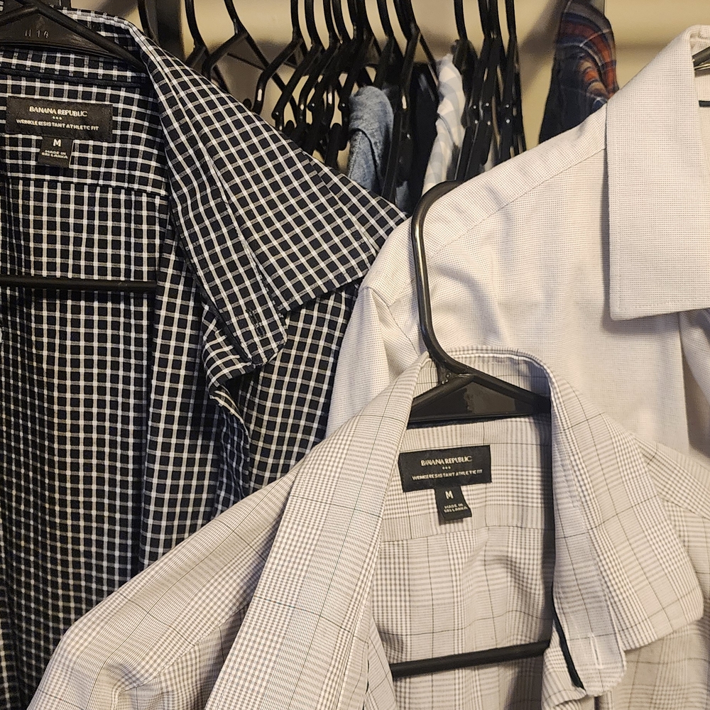 Banana Republic Men's Black and White Checkered Shirt